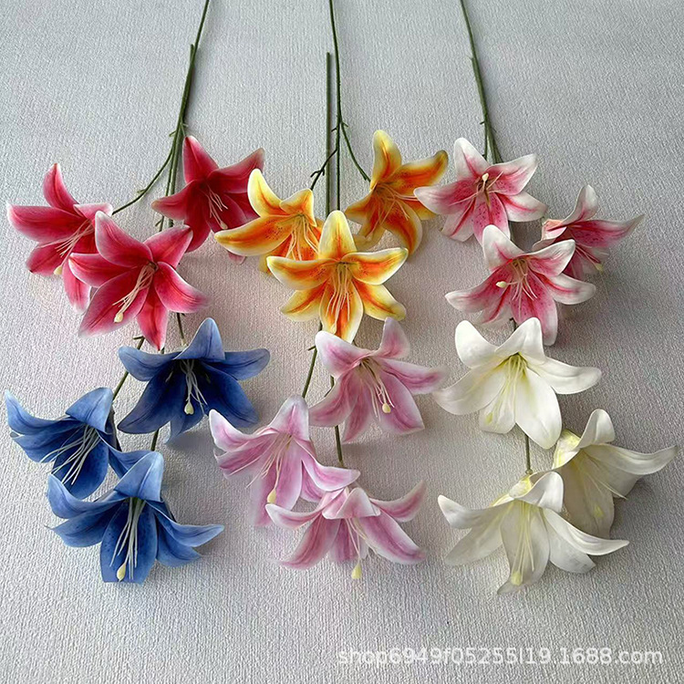 3 head 3D lily simulation flower desktop decoration wedding auditorium scenery pick high decorative floral flower arrangement wholesale