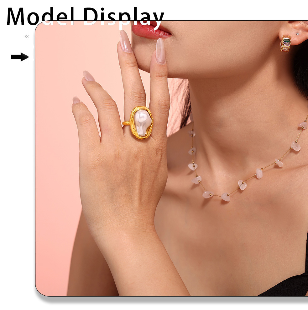 Exaggerated Personality Irregular Imitation Pearl Open Ring French Retro High End Index Finger Ring Light Luxury Ring Jewelry_voghion.com
