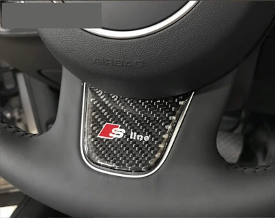 Suitable for Audi A1A3A4LA5Q3 Q5 carbon fiber steering wheel sublogo decoration sports car logo stickers interior accessories (Car interior film) - audi-q3-q5-carbon-fiber-steering-wheel-lower-label-sline-label
