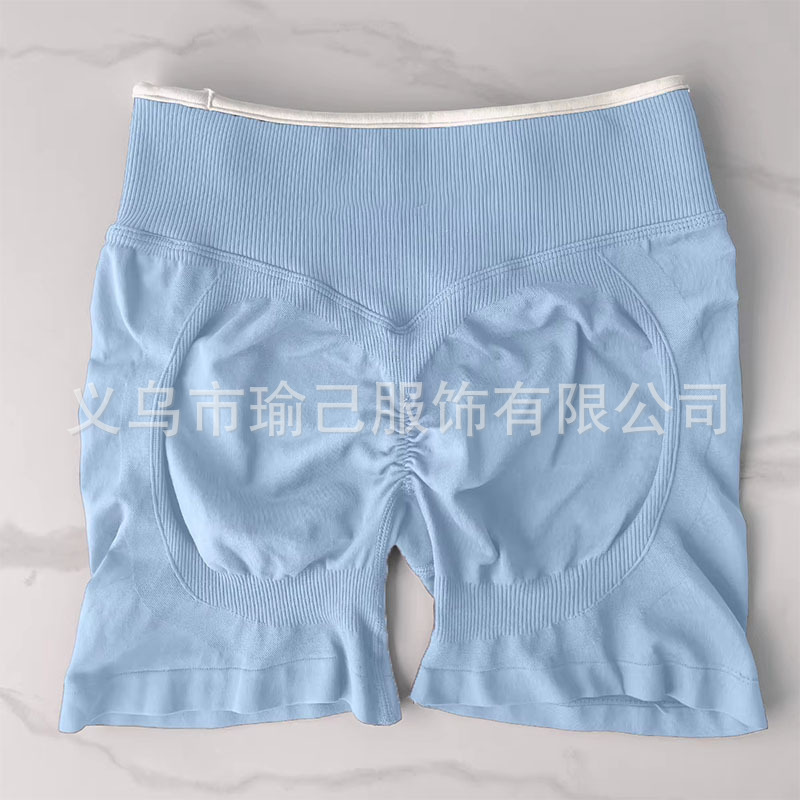 TEVEO拼色无缝紧身瑜伽短裤跑步运动健身裤女蜜桃提臀运动短裤|undefined