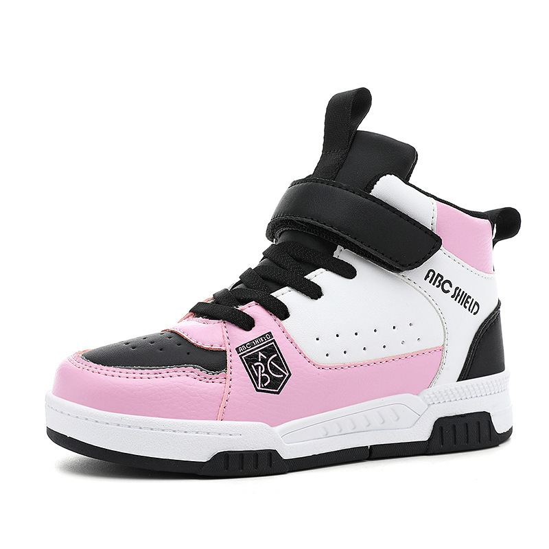 Cross-border 2025 otoño nuevo niño de mediano tamaño zapatos de skate para estudiantes de alta altura zapatos deportivos de cuero antideslizantes impermeables para niños