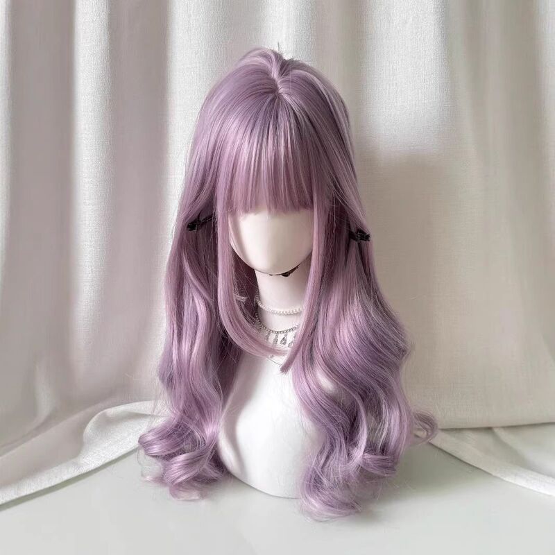 かつら ピンクパープル 女性用 スイートガール系 量産型 ダブルポニーテール ロングカールヘア ロリータ風 前髪あり フルウィッグ|undefined