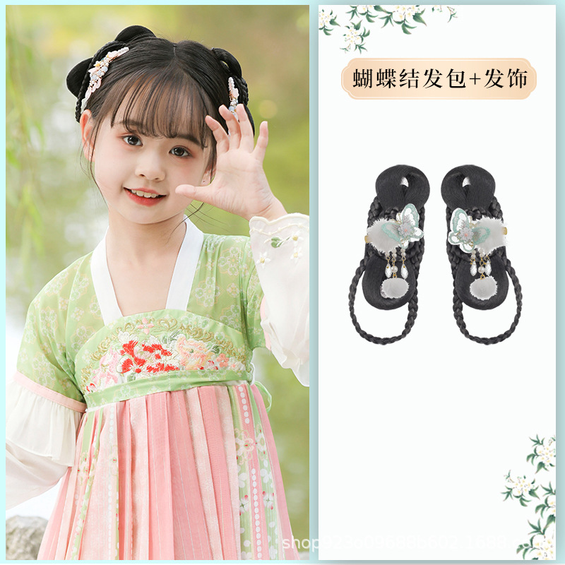 리본 헤어백 + 녹색 나비 헤어볼 헤어 액세서리