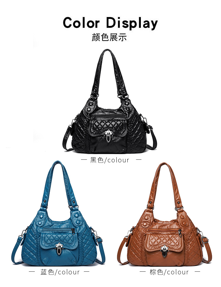 2023 New Mom Commuting Large Capacity tote handbag, washed leather pu women's bag, polyester single-shoulder bag undefined