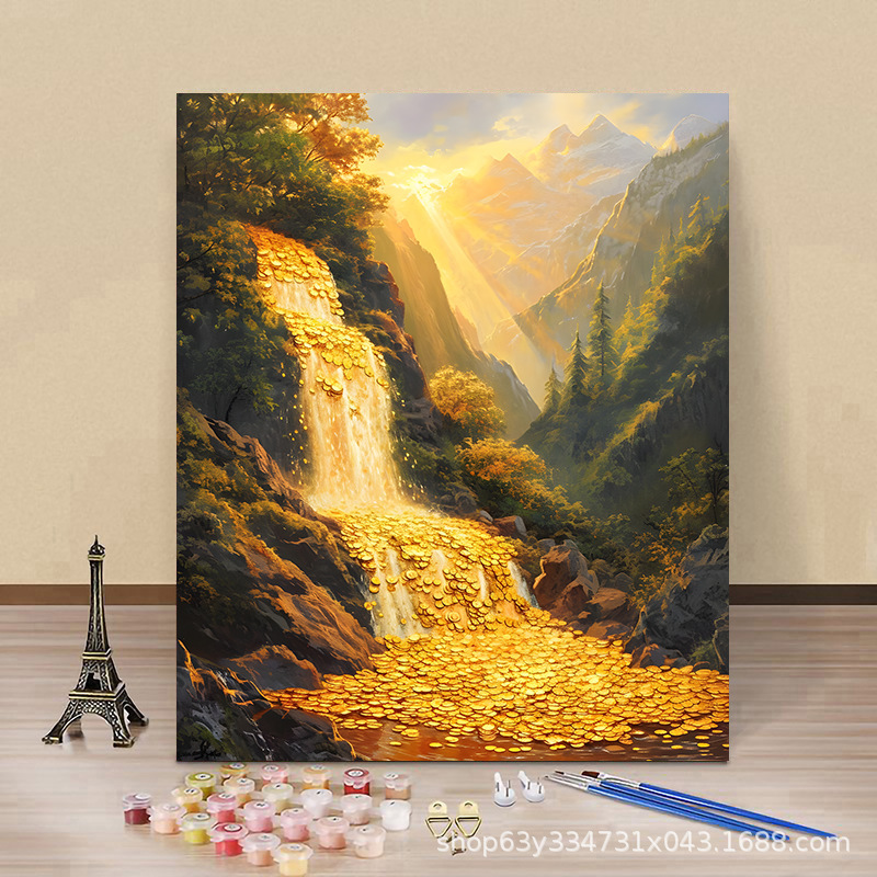 流水生財発財樹デジタル油絵diy充填塗り絵招財進宝アクリル手作り装飾画|undefined