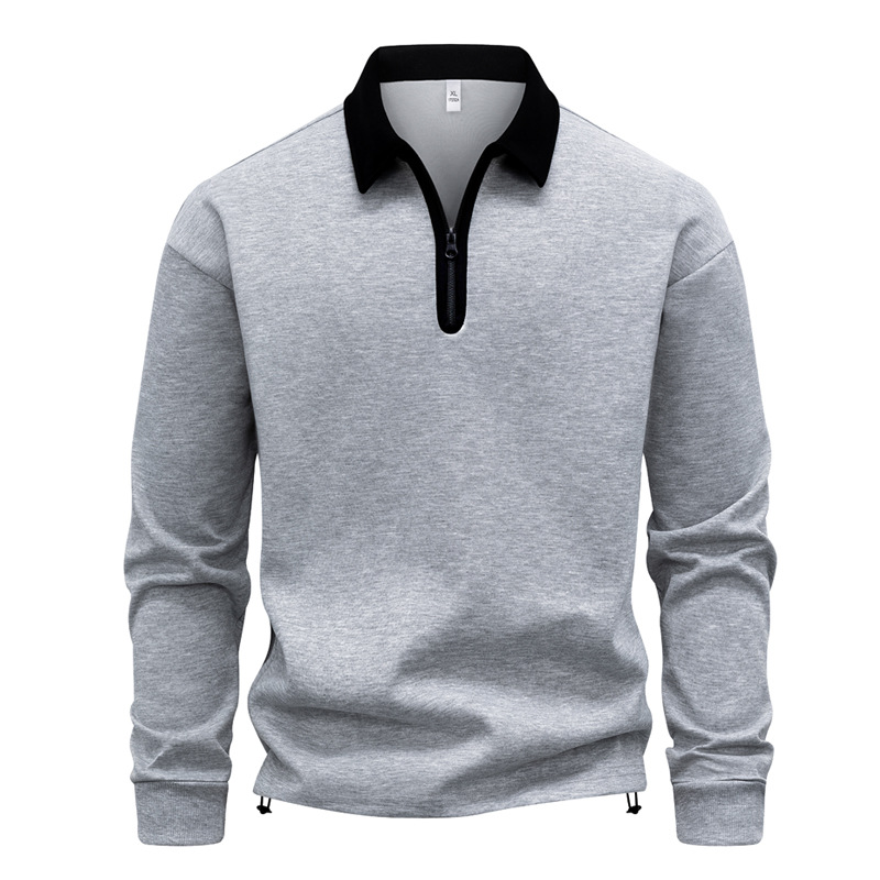 Men's Autumn Fashion Long-Sleeve Hoodie | Korean-Style Turn-Down Collar Pullover Sweatshirt | Lightweight Fleece Lining (Black/Navy/Beige/Gray)_viptrois.com