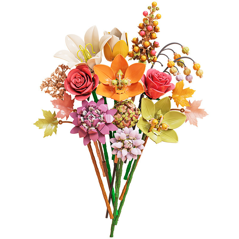 Bloques inmortales ramo de flores de otoño orquídeas orquídeas juguetes para niños adornos 520 regalos del día del maestro de San Valentín