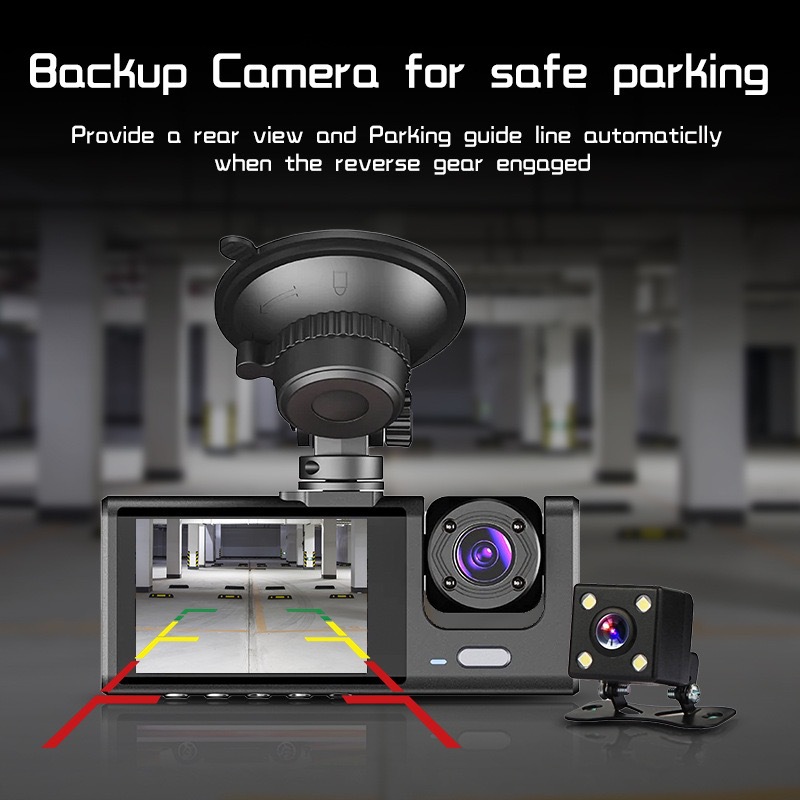 Overseas Hot-Selling Model C309 Three-Way Dash Cam with High-Definition Night Vision, Parking Monitoring, and Mobile Phone Connectivity for Vehicle Recording