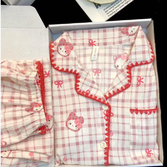 Chatter en vivo explosión con cojín de pecho primavera y otoño dulce nubes algodón de manga larga pijama de niñas estudiantes set de ropa de hogar