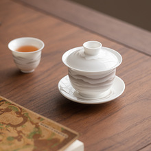 白瓷薄胎三才盖碗家用功夫茶具简约泡茶杯盖碗茶碗