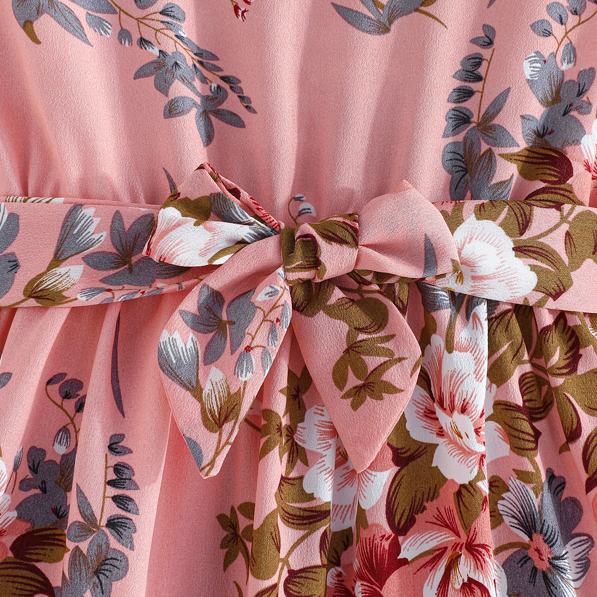 2024 Sommer neues zweiteiliges Set mit Blumendruck für Mädchen und Kinder mit langen Ärmeln und Gürtel_voghion.com