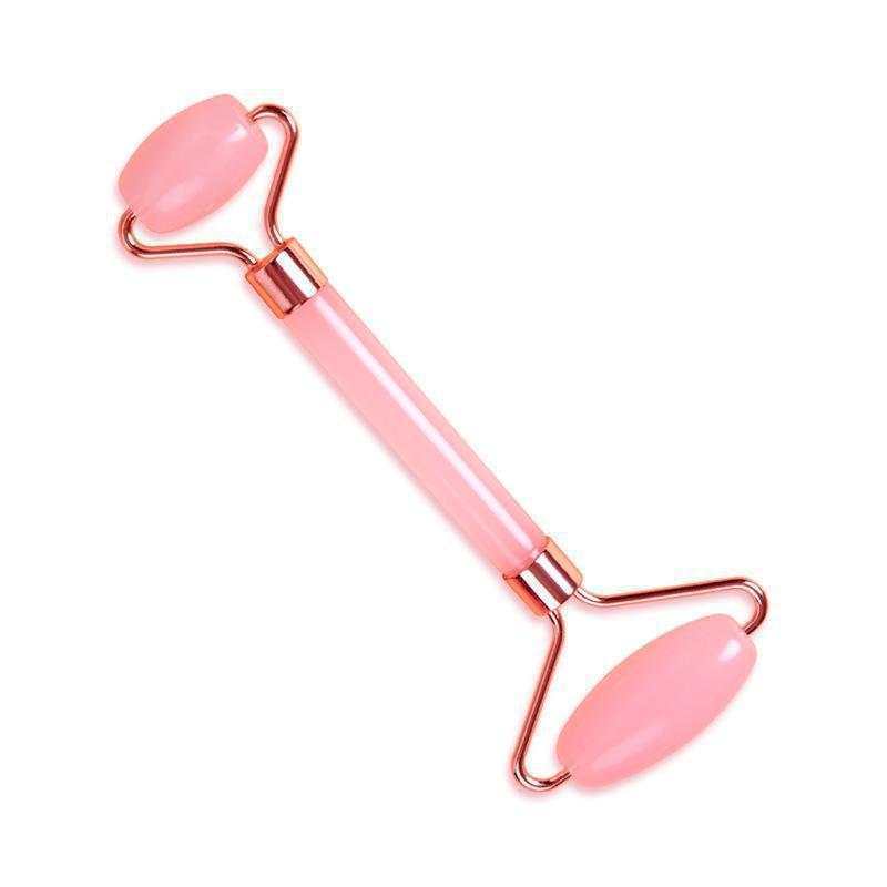 masajeador de rodillos de cristal de polvo en forma de corazón, masajeador de rodillos de doble cabeza, placa de belleza facial de cristal rosa