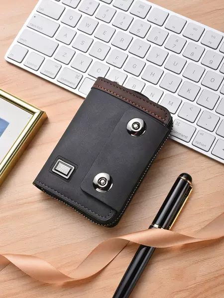 Cross-border hot-selling men's short wallet, frosted leather vintage accordion style, double magnetic clasp card holder, large capacity coin purse, wholesale