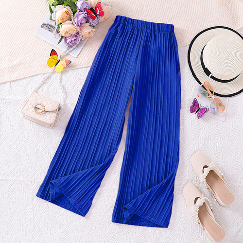 2024 Girls' Fashion 10-12 Years Old Outwear Children's Clothing Trendy Pleated High-Waist Casual Pants for Middle Kids