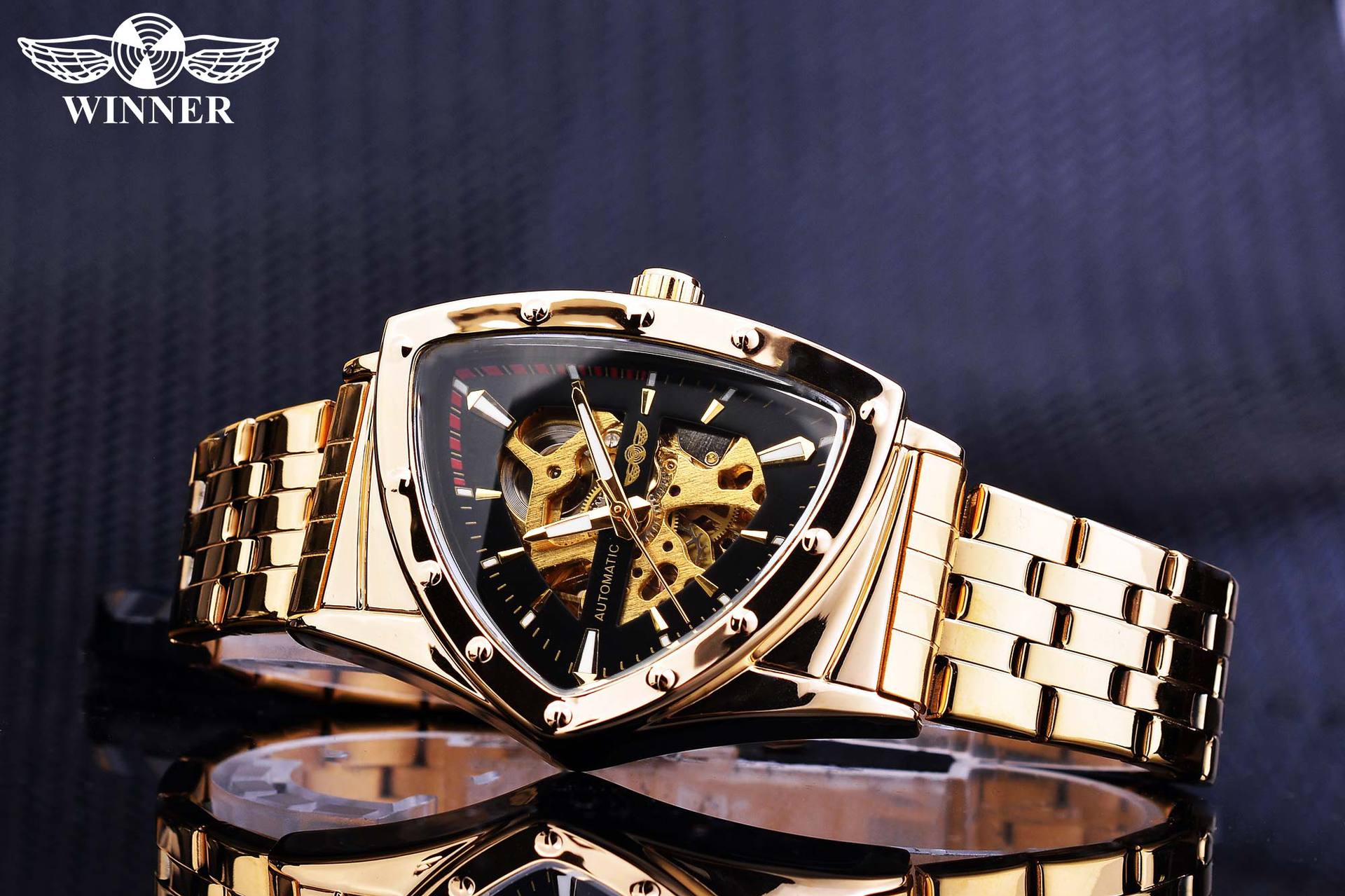 Men's Automatic Watch Triangular Dial Hollow Stainless Steel_voghion.com