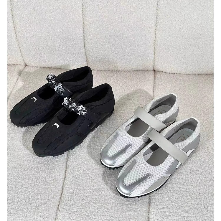 Carefully Selected Song Yi's Same Style Silver Mary Jane Ballet Shoes, Round Toe, Versatile Flats-Soled Velcro Sports and Casual Shoes for Women