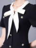 Neckline bow tie high waisted short sleeved A-line skirt