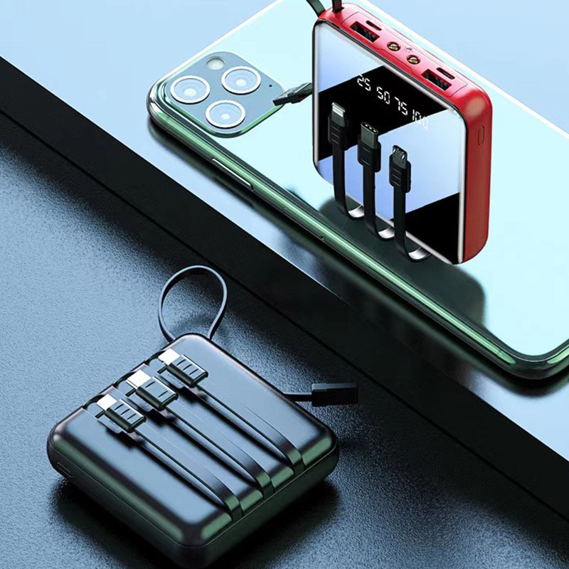 20000 miliamperios de carga de cinturón de cuerda de cable de alimentación portátil al aire libre de gran capacidad de alimentación portátil espejo de cuatro hilos