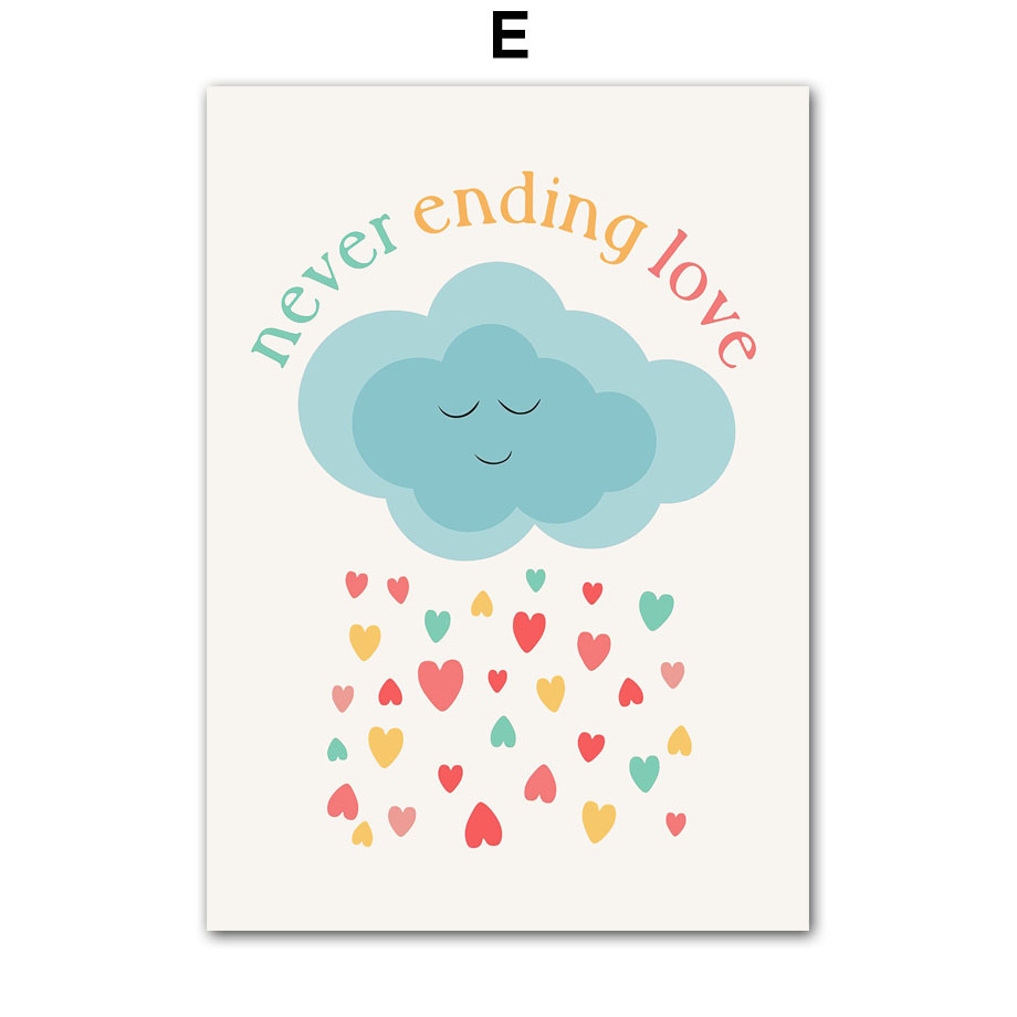 Modernes minimalistisches Kinderzimmer-Cartoon-Leinwandbild mit inspirierenden Zitaten zu Sonne, Mond und Regenbogen – ideal für Babyzimmer._voghion.com