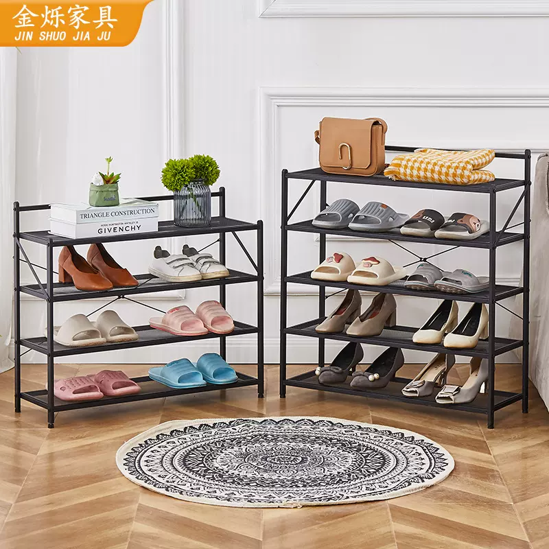 简约可折叠鞋架防尘收纳鞋柜家用门口多层鞋架子不锈钢镂空鞋架
