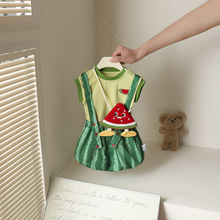 宝宝夏季衣服薄款T恤+背带短裤两件套婴儿爬服网红西瓜儿童套装