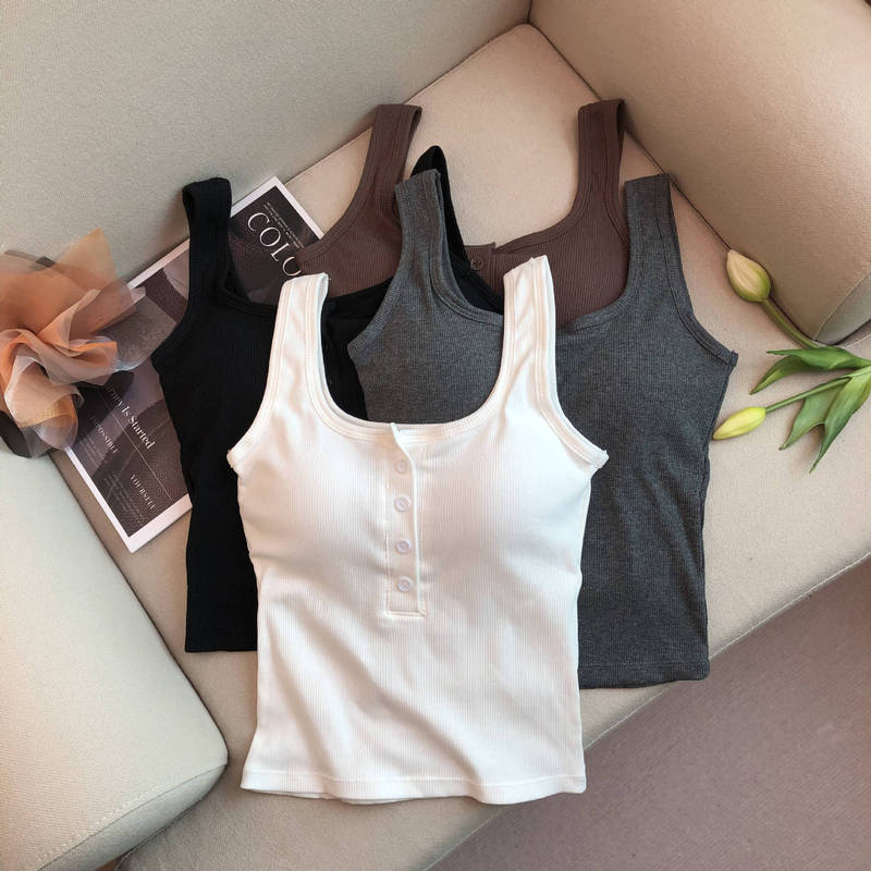 New Button Camisole Slim Fit Base Layer with Chest Pads, Can Be Worn Outside, Beautiful Back, Versatile and Comfortable Top for Women New Button Camisole Slim Fit Base Layer with Chest Pads, Can Be Worn Outside, Beautiful Back, Versatile and Comfortable Top for Women