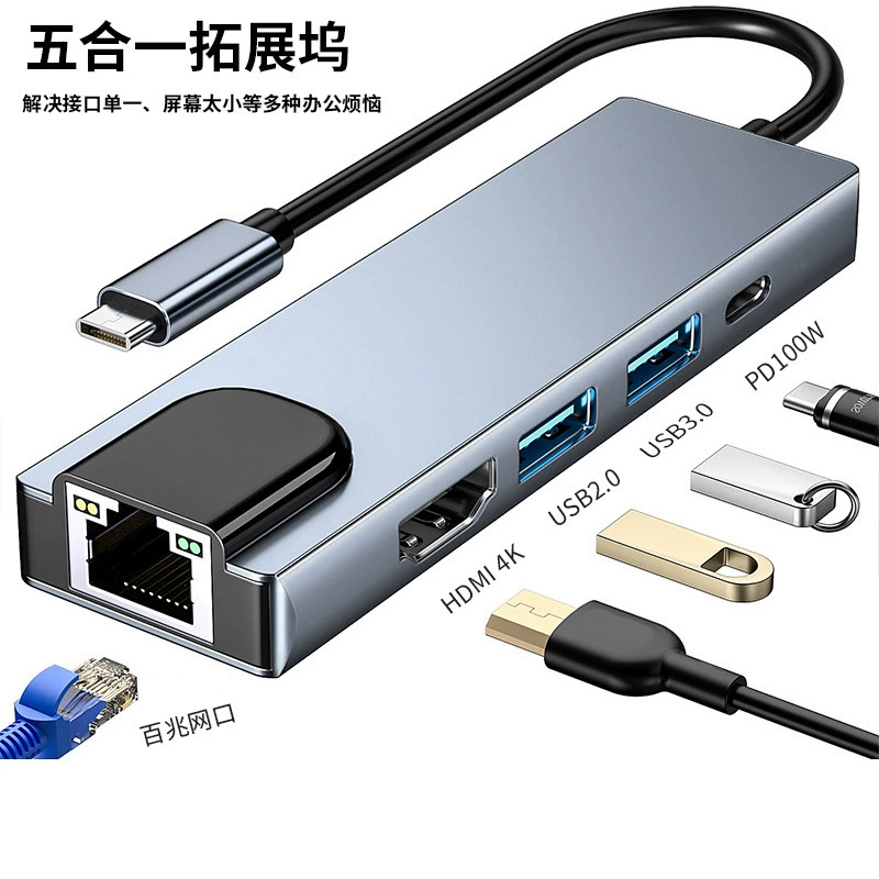 TYPE-C в LAN 100M + HDMI + USB 2.0 + Type-C пятив-одном концентратор (HUB)
