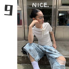 [9hour] フレンチストラップラウンドネック半袖Tシャツレディース2025夏スタイル右肩トップスレディースc250405