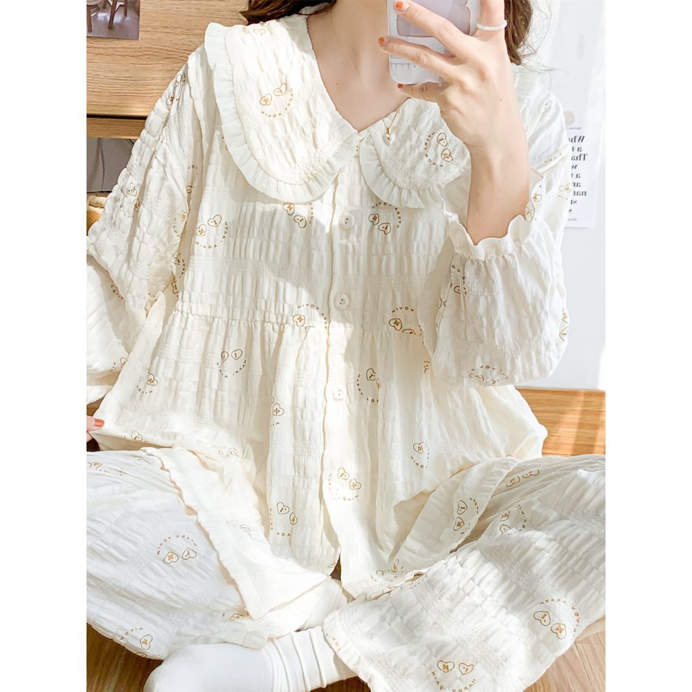 綿ガーゼマタニティパジャマ2025春秋新作甘い妊娠産後授乳冬大きいサイズ産後服セット