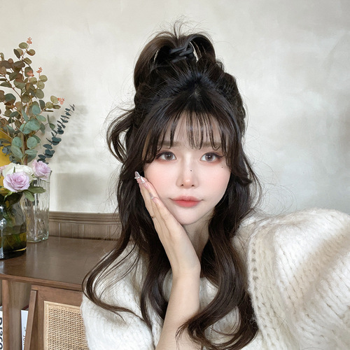 Anti-collapse clip female star's same style invisible half-high ponytail fixed artifact bangs hair high skull clip hair accessory