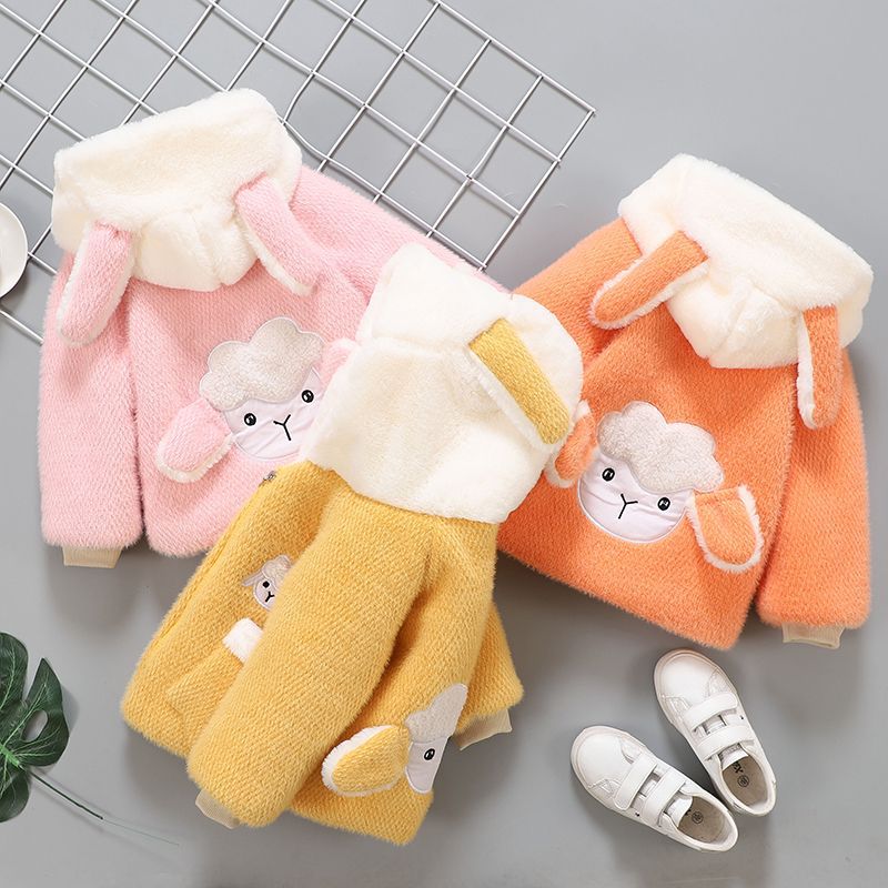 女童水貂绒外套男女孩冬季加绒加厚冬装洋气宝宝加棉上衣