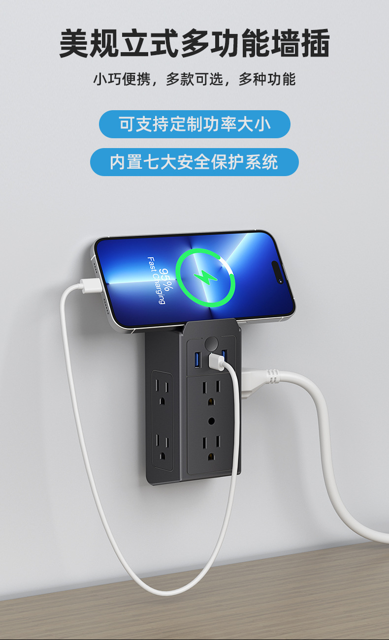 Amerikan standart duvar prizi duvar fişi üç taraflı tek dönüşlü çoklu dönüştürücü takılabilir ev seyahat yerleştirme istasyonu elektrik çarpmasını önlemek için