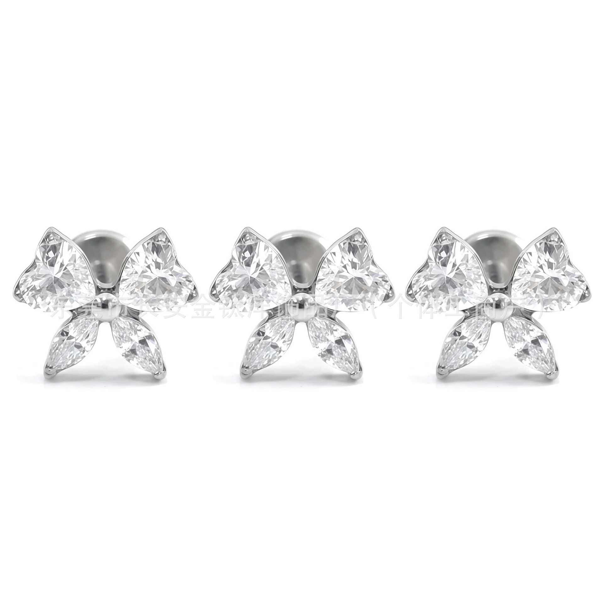 F136 Titanium Heart-Shaped Butterfly Zircon Earrings Cochlear Studs G23 Titanium Alloy Cartilage Earring detail image 7