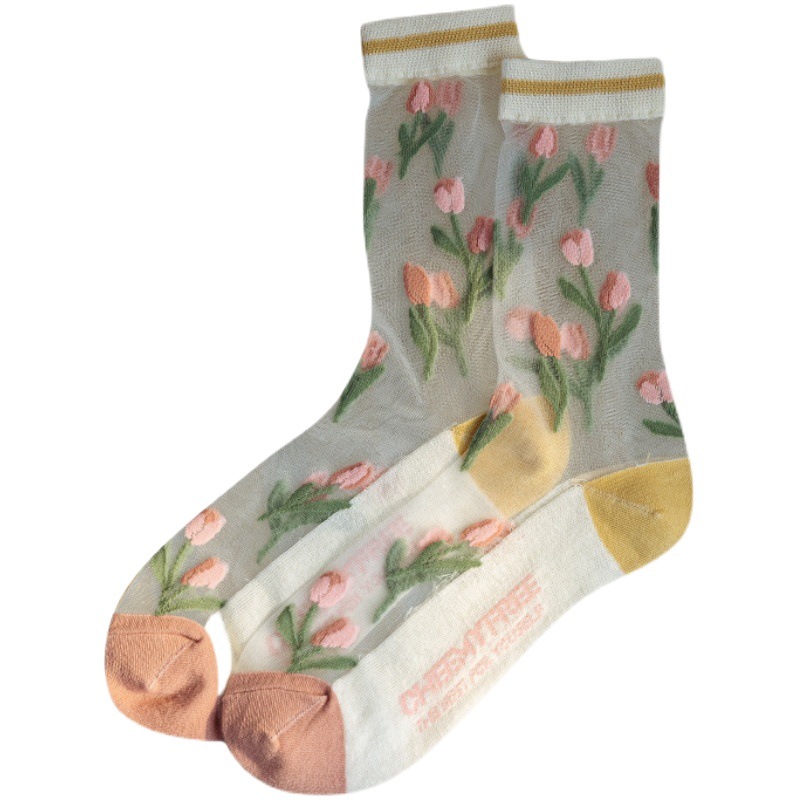 Algodón inferior transpirable vidrio seda medias Calcetines encaje Mujer personalidad japonesa ins marea caseína