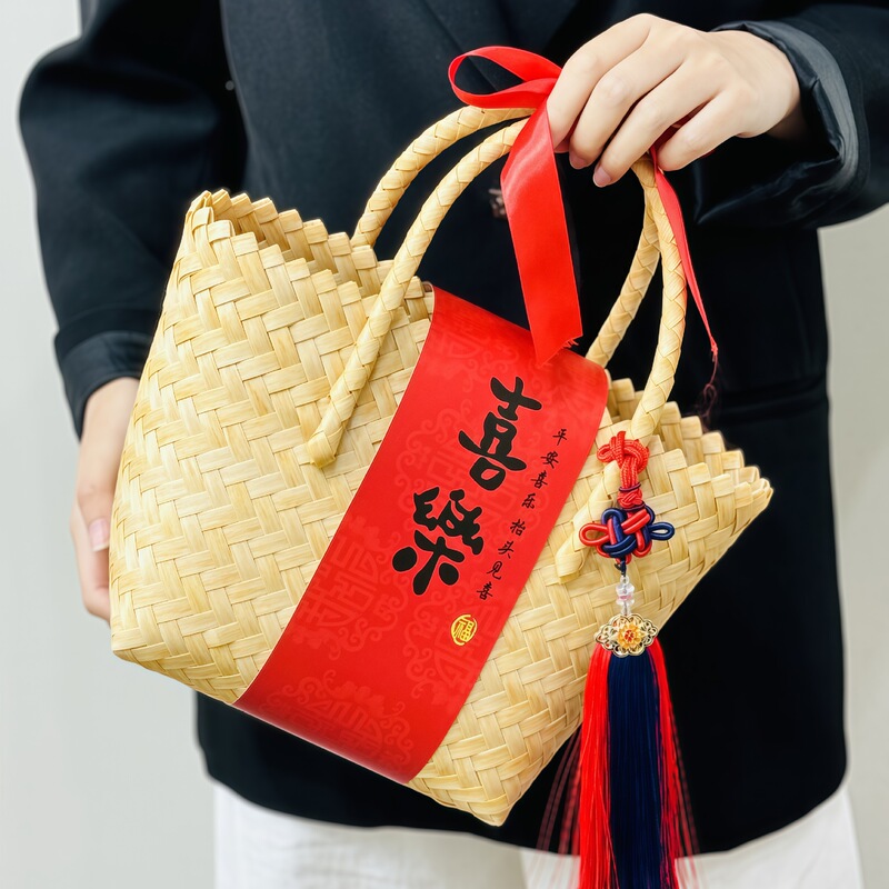 新しい中国風のウェディングギフト包装コンパニオンギフトバッグ新築祝い満月中秋節ギフトボックス織ハッピーイベントバスケット|undefined