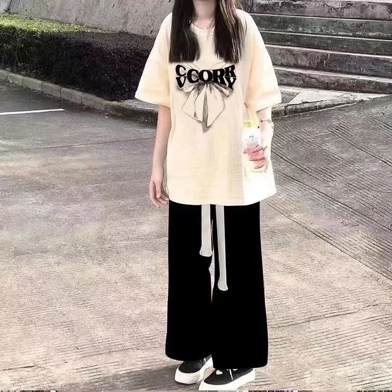 2025新款夏季学生短袖套装女恤韩版宽松休闲阔腿裤时尚两件套|undefined