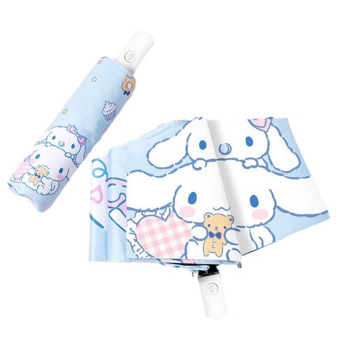 Anti-rebound fully automatic umbrella three-fold black plastic umbrella portable cartoon cinnamon dog sun protection umbrella for rain or shine wholesale