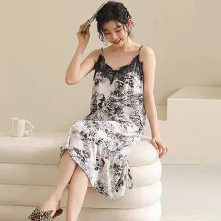 New chubby girl suspenders nightgown women 200kg summer girls pajamas princess wind plus fat plus size thin loose