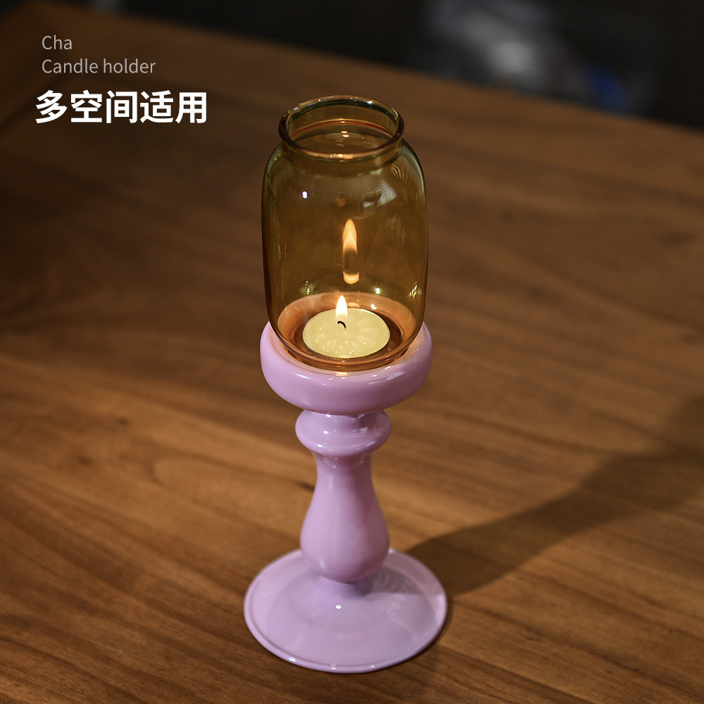 Nuevo estilo chino Zen Ming y Qing candelabro sala de té aromática atmósfera candelabro de vidrio casa lámpara de vela de suelo decoración ceremonia del té