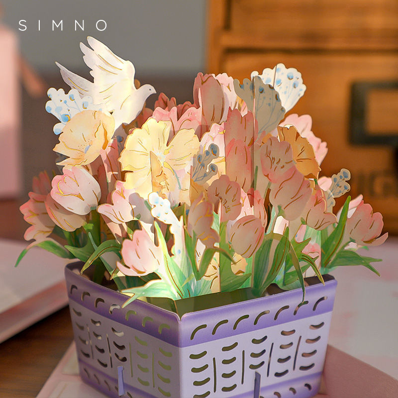 Three-dimensional birthday greeting card, bouquet, bronzing thank you to lover and best friend, Mother's Day, New Year's card, simple style one piece