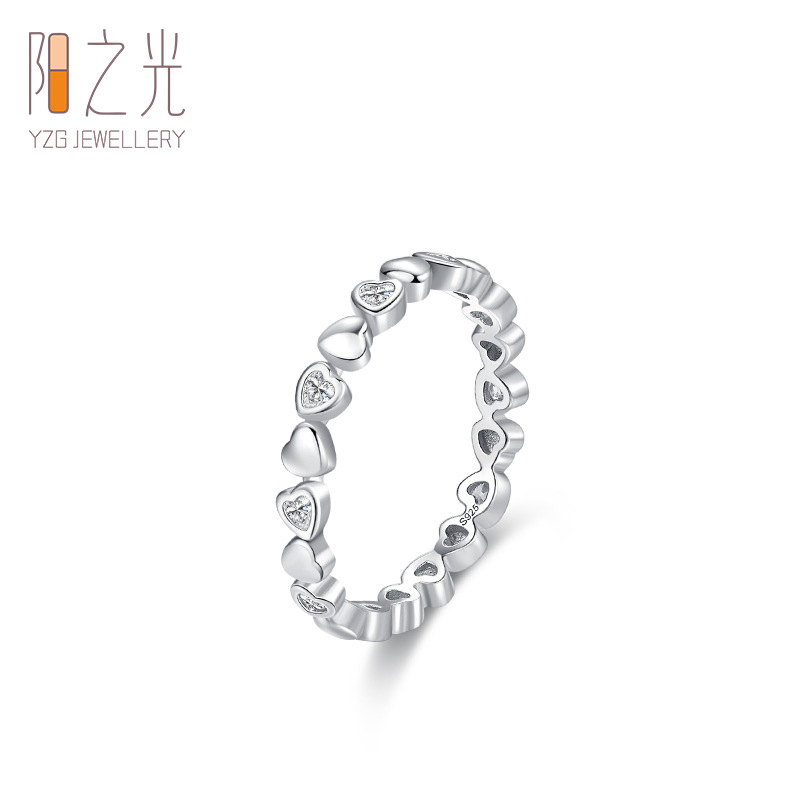 S  달콤한 하트 모양의 일본과 한국 틈새 디자인 지르콘 반지 여성의 쌓인 바람 사랑 손가락 반지