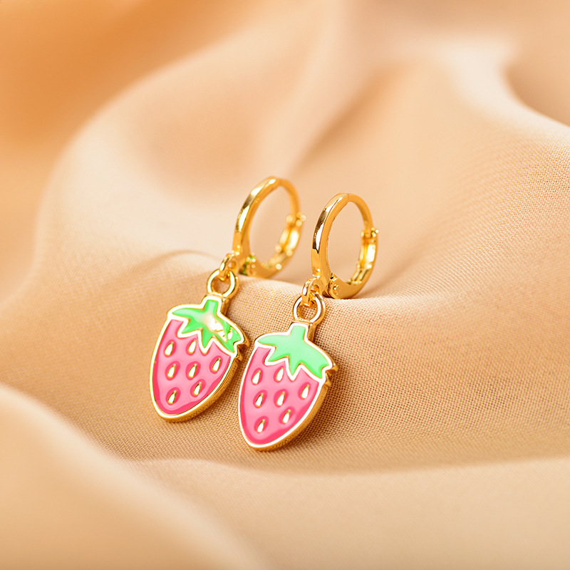 Simple Style Strawberry Stainless Steel Plating Drop Earrings 1 Pair