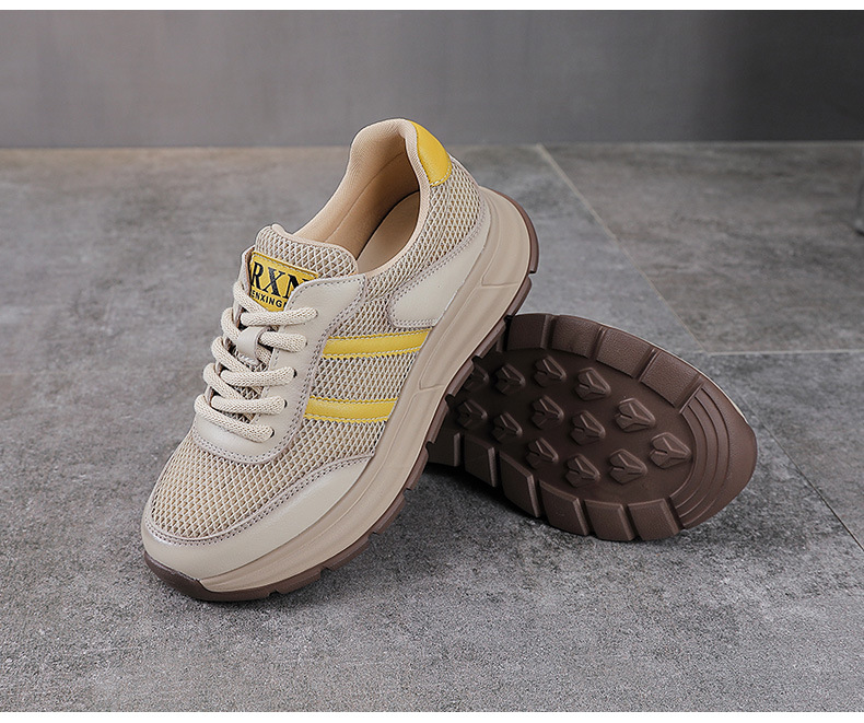 Giày sneaker nữ chunky đế dày lưới thoáng khí phối màu — màu vàng chi tiết 14