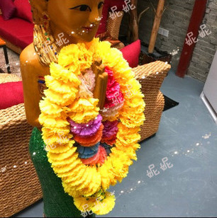 Thai Flower Garland Buddhist Temple Thai Flower Garland Gold Long and Short Colorful Wear Yellow Blue Purple Offering Hanging