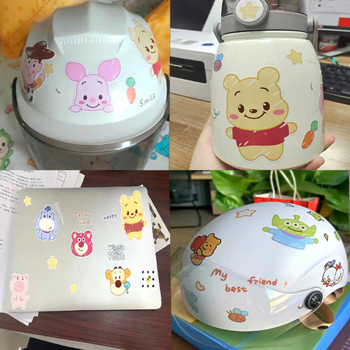 Cartoon Winnie the Pooh Electric Motorcycle Sticker Cute Helmet Scratch Decorative Sticker Laptop Phone Case Sticker