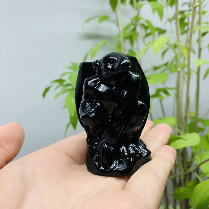 热销 黑曜石天然水晶原石雕刻怪兽水晶装饰摆件 图 3