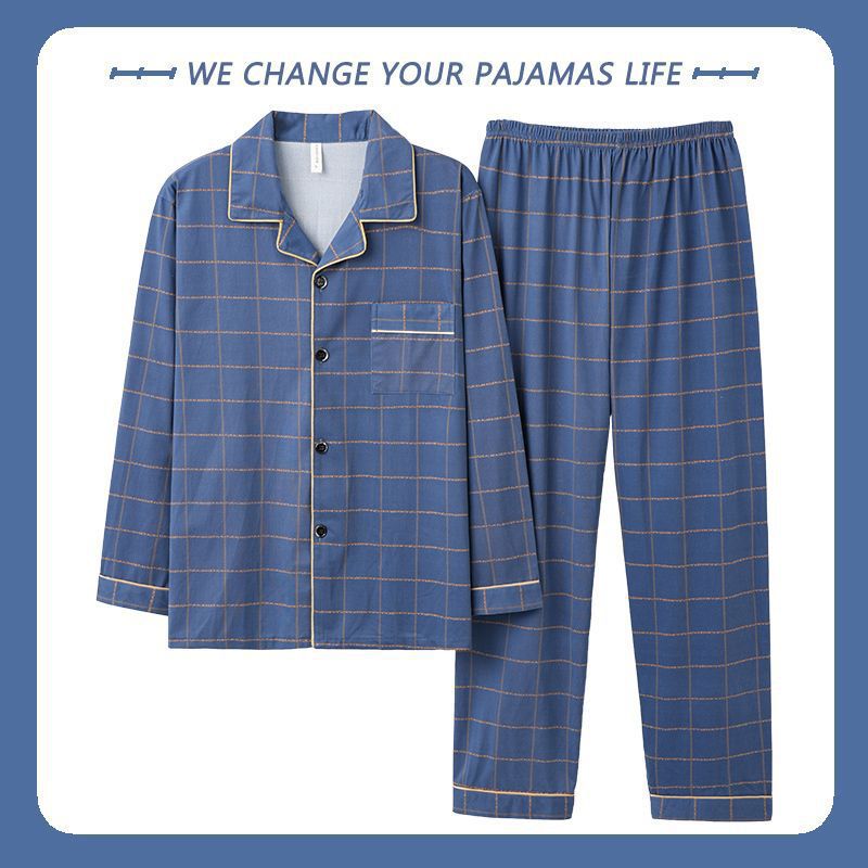 Pijamas de hombre primavera y otoño 100% algodón pantalones de manga larga delgada juventud más tamaño traje de verano homewear