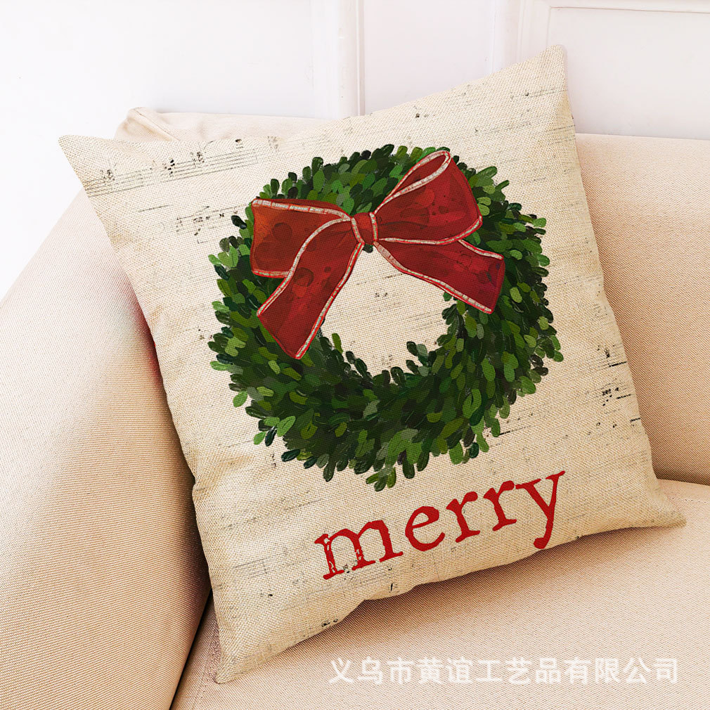 亚马逊 跨境新款艺术圣诞棉麻抱枕套 汽车抱枕家居沙发靠垫可定制