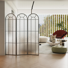 轻奢超白长虹钢化玻璃屏风叠免打孔客厅办公室入户铁锈钢屏风隔断