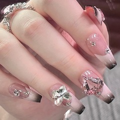 多巴胺黑粉漸變甜酷愛心鑲鑽穿戴甲ins高級假指甲閃鑽指甲貼片